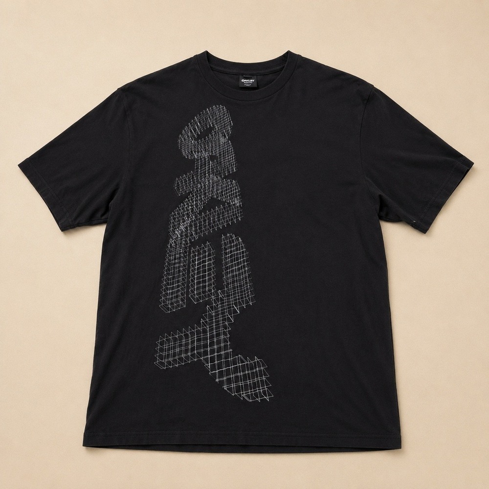 Oakley Mens XL Black Graphic T-Shirt Geometric Wireframe Regular Fit